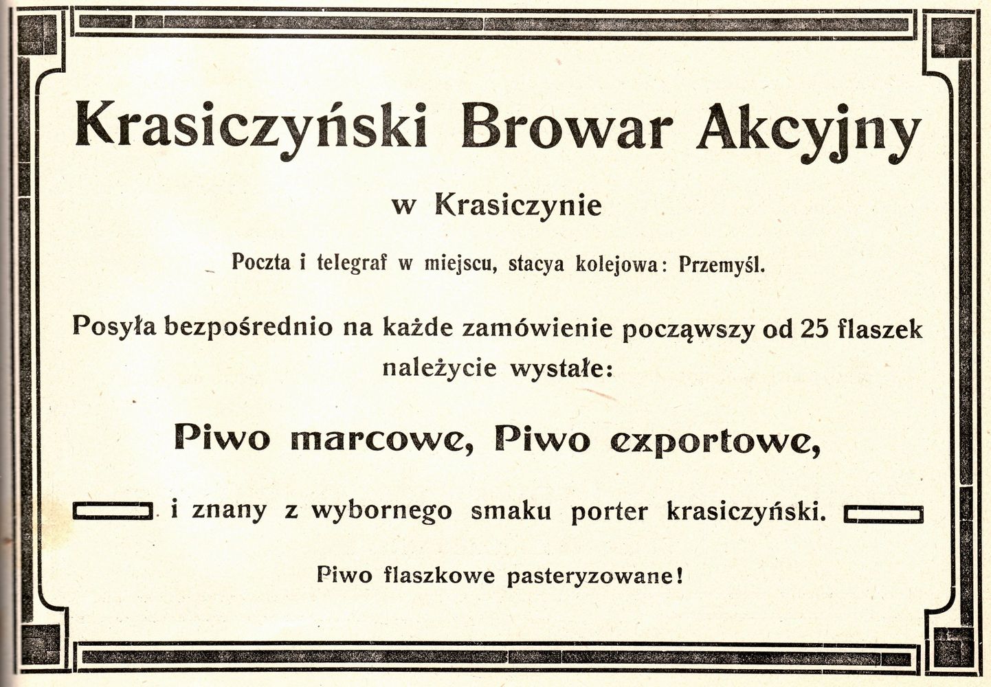 Reklama prasowa Krasiczyńskiego Browaru