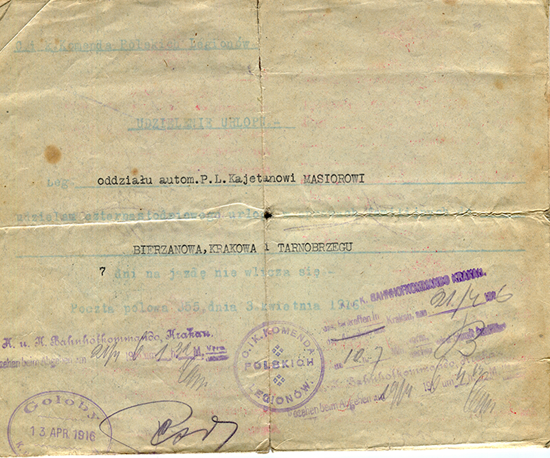 Pismo w sprawie udzielenia urlopu Kajetanowi Masiorowi podczas służby w Legionach Polskich w 1916 r. Ze zbiorów prywatnych Marii Masior - strona 2