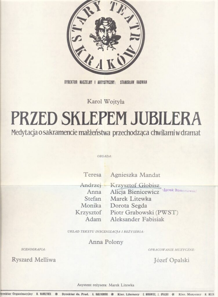 32 Program teatralny sztuki wg utworu Karola Wojtyły "Przed sklepem jubilera"