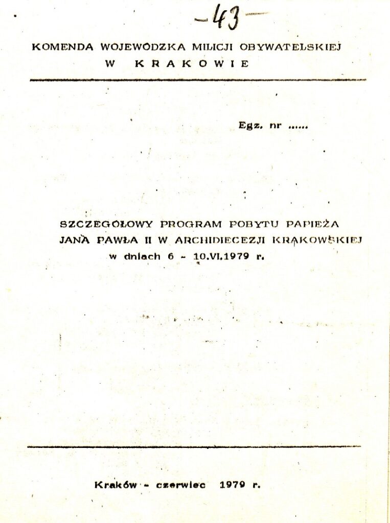 Szczegółowy program pobytu papieża Jana Pawła II w Archidiecezji Krakowskiej w dniach 6-10.VI. 1979 
