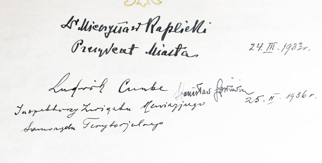Autograf Mieczysława Kaplickiego, Prezydenta Krakowa pochodzący z 1933 r. (ANK, Miscellanea, sygn. 29/1604/1)