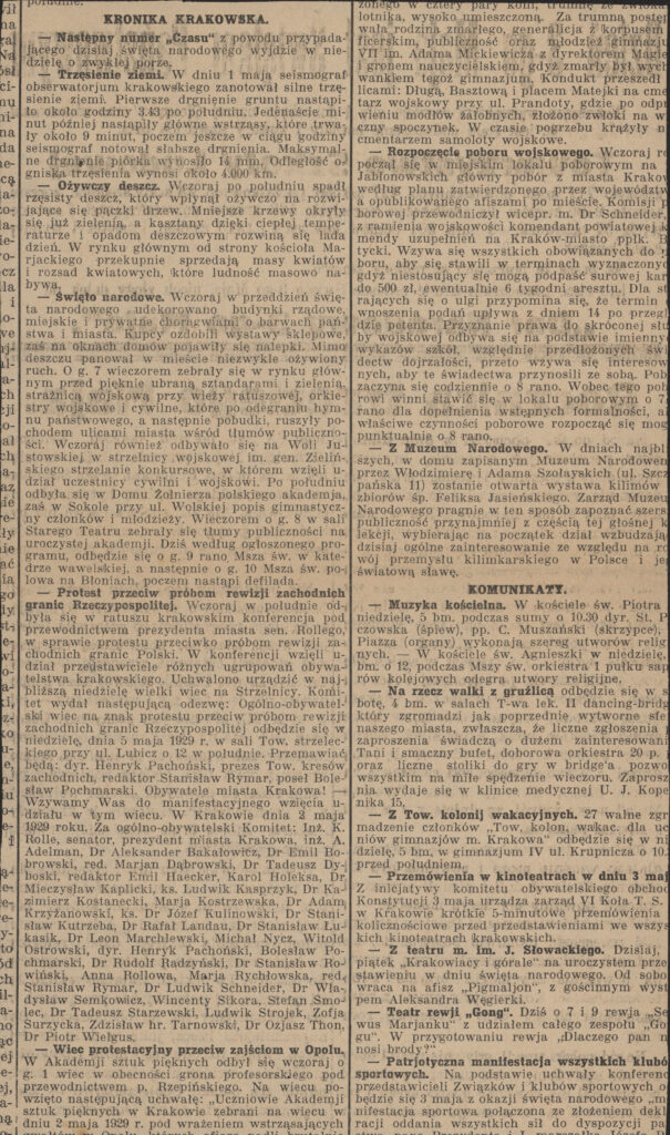 Rocznica trzeciego Maja, artykuł prasowy zamieszczony nr 102 krakowskiego „Czasu”