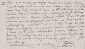 Akt zgonu Józefy Grabowskiej z sierpnia 1854 r. (ANK, Akta stanu cywilnego Parafii Rzymskokatolickiej Najświętszej Marii Panny w Krakowie, sygn. 29/328/172, nr 110).