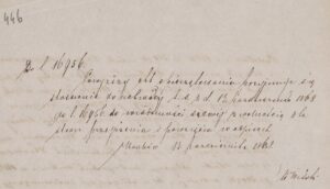 Akt opieczętowania majątku zmarłego Ambrożego Grabowskiego spisany 7 sierpnia 1868 r. (ANK, C.K. Sąd Krajowy w Krakowie, sygn. 29/440/2926, s. 441-446).