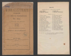 Drukowany wykaz uczniów c.k. Gimnazjum Nowodworskiego św.&nbsp;Anny w&nbsp;roku szkolnym 1877/78 – Klemens Bąkowski, uczeń klasy VII wymieniony wśród uczniów wyróżniających się jako drugi, jak pierwszy został wpisany Juliusz Leo, przyszły prezydent miasta Krakowa (ANK, Biblioteka, sygn. 2996).