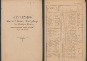 Katalog klasyfikacyjny uczniów szkoły św.&nbsp;Barbary – karta klasy IV A, do&nbsp;której&nbsp;uczęszczał Klemens Bąkowski w&nbsp;drugim półroczu roku szkolnego 1870/71 (ANK, Liceum i&nbsp;Szkoła Początkowa św.&nbsp;Barbary w&nbsp;Krakowie, sygn. 29/483/4, s. 1215, 1217).