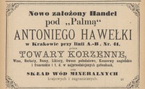 Winieta reklamowa firmy „Pod Palmą” Antoniego Hawełki, ANK, sygn. Bibl 3756, Kalendarz Czecha 1878 rok.