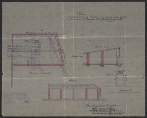 Plan krytej werandy w&nbsp;ochronce przy ul.&nbsp;Józefińskiej 39, ANK,Archiwum Budownictwa Miejskiego, sygn. 29/1410/4781. 