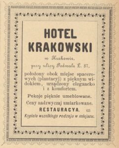 Winieta reklamowa Hotelu Krakowskiego, ANK,sygn. Bibl 3765 Kalendarz Czecha 1888 rok.
