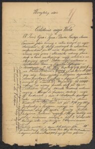 Pierwsza strona testamentu F. Bojanowskiego (rzeczywiście – jest poprzekreślany i&nbsp;ma mnóstwo dopisków),ANK, Akta miasta Krakowa, sygn. 29/33/Kr 8002. 