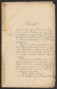 Pierwsza strona protokołu dot. odebrania legatów Antoniego Hawełki przez&nbsp;Prezydenta Krakowa, ANK, Akta miasta Krakowa, sygn. 29/33/Kr 8012.